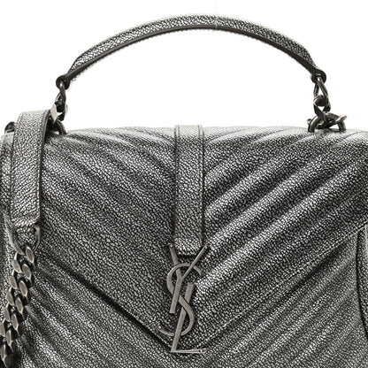 Saint Laurent Metallic Grain De Poudre Matelasse Chevron Monogram Medium College Bag Gunmetal 7 of 10
