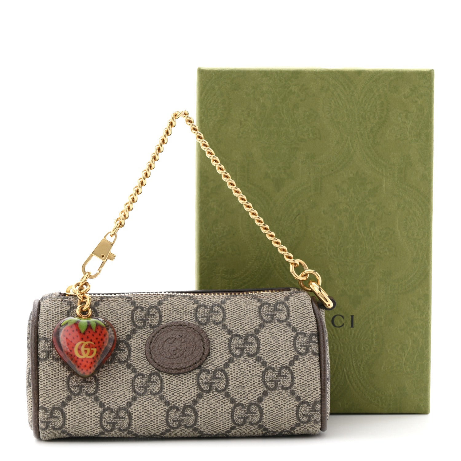 Gucci GG Supreme Monogram Strawberry Retro Interlocking G Barrel Coin Purse Beige Ebony 8 of 8