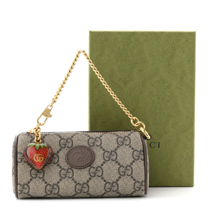 Gucci GG Supreme Monogram Strawberry Retro Interlocking G Barrel Coin Purse Beige Ebony 8 of 8