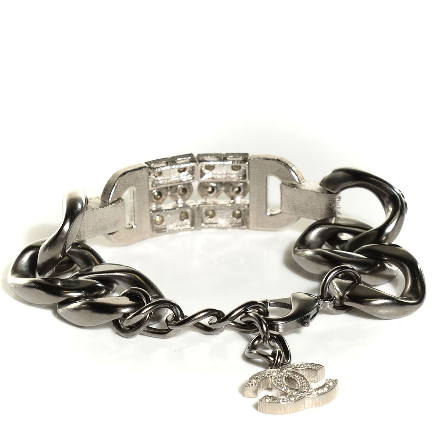 Crystal CC Chain Link ID Bracelet Silver
