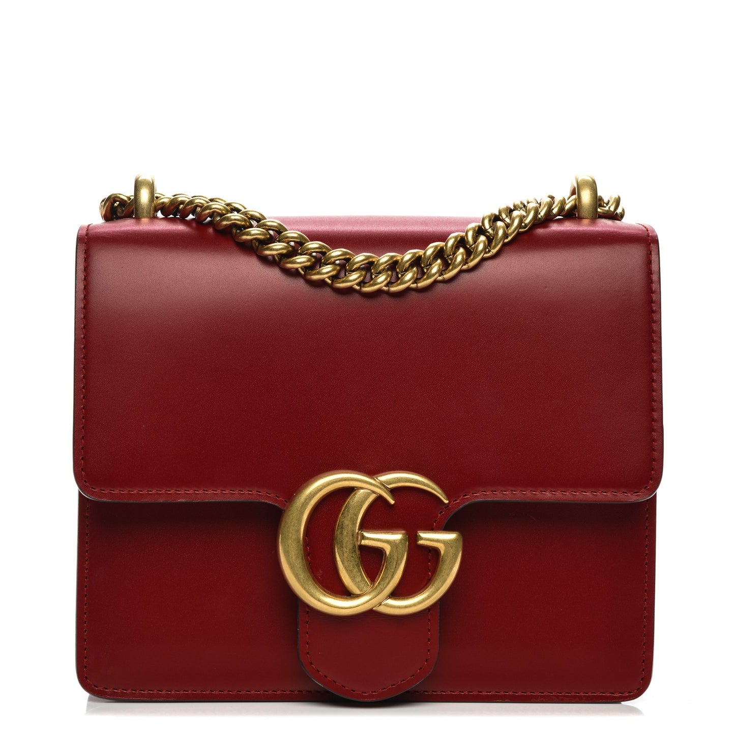 Knight Calfskin Small GG Marmont Chain Handle Bag Hibiscus Red