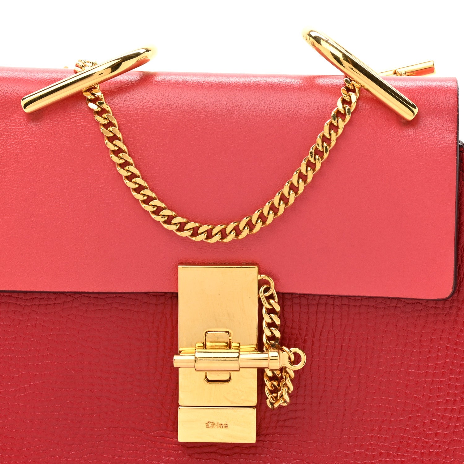Chloe Grained Calfskin Lambskin Mini Bi-Color Drew Shoulder Bag Red 7 of 11