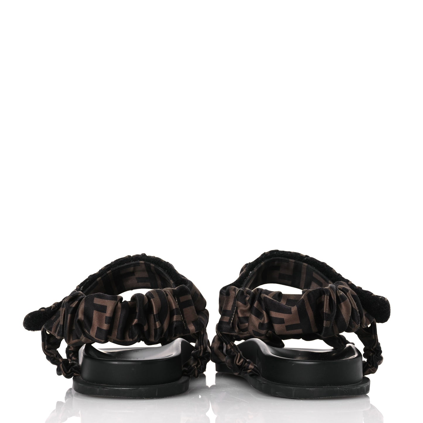 Satin FF Ruched Sandals 38 Tobacco Black