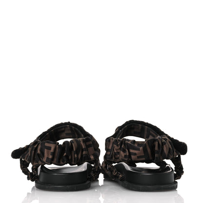 Fendi Satin FF Ruched Sandals 38 Tobacco Black 6 of 14