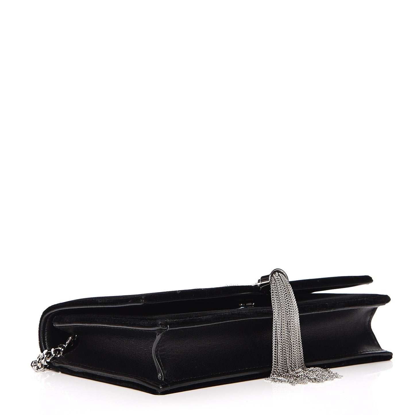 Velvet Crystal Monogram Tassel Chain Wallet Black