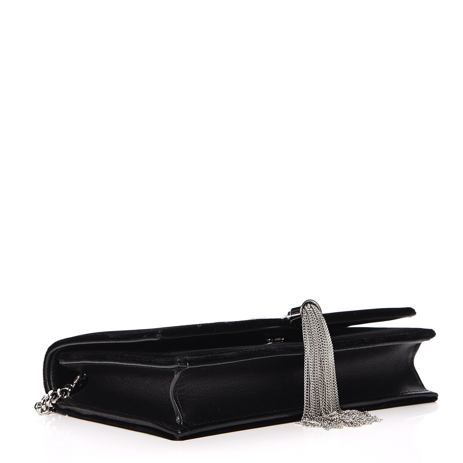 Saint Laurent Velvet Crystal Monogram Tassel Chain Wallet Black 4 of 7