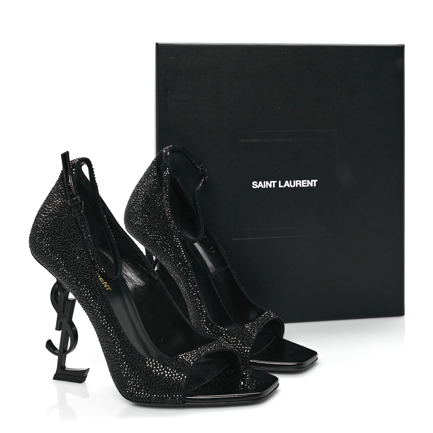 Saint Laurent Kid Suede Crystal Embellished Opyum 110 Ankle Strap Sandals 39 Black 10 of 10