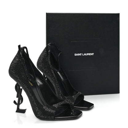Saint Laurent Kid Suede Crystal Embellished Opyum 110 Ankle Strap Sandals 39 Black 10 of 10