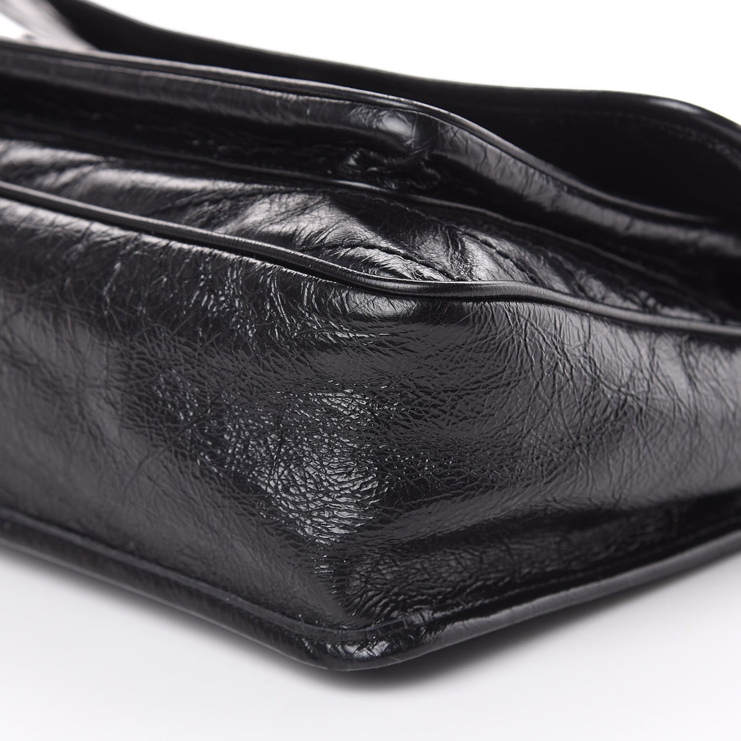 Crinkled Calfskin Matelasse Monogram Large Niki Chain Satchel Black