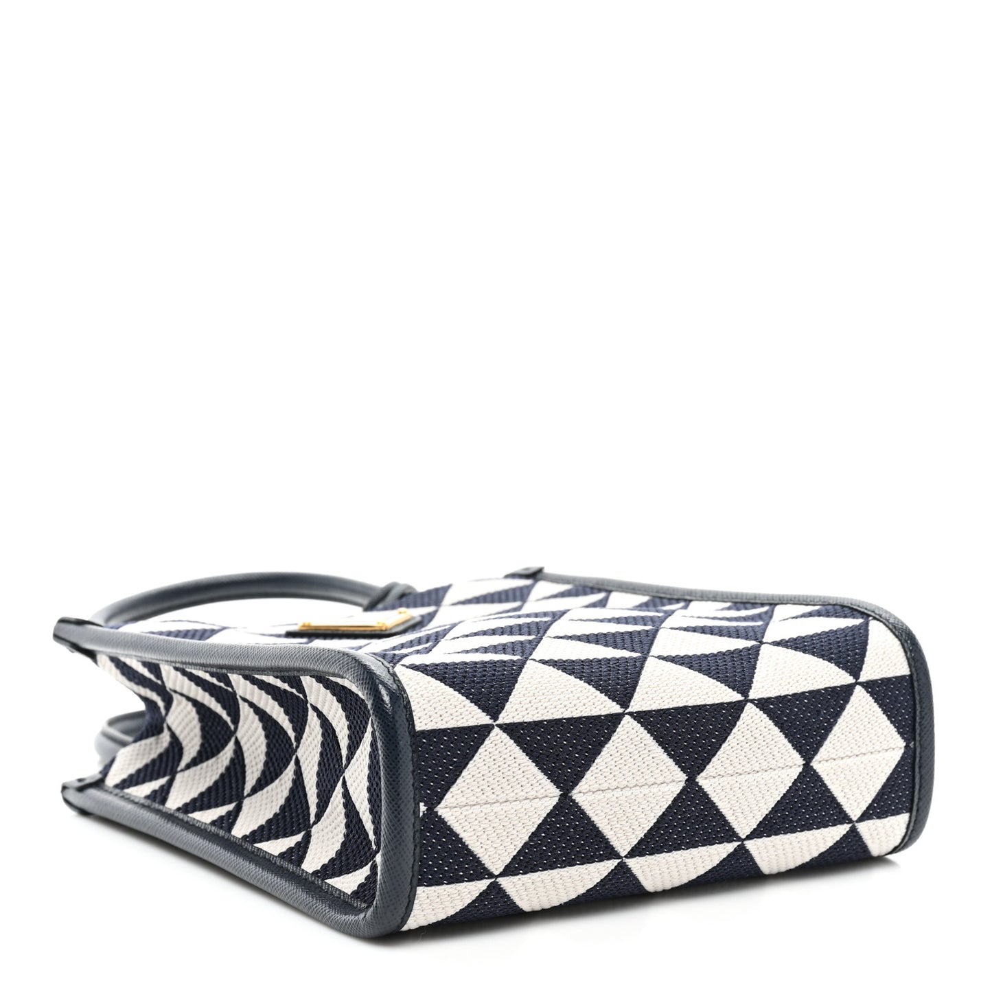 Jacquard Saffiano Triangolo Symbole Embroidered Micro Tote Baltico Talco