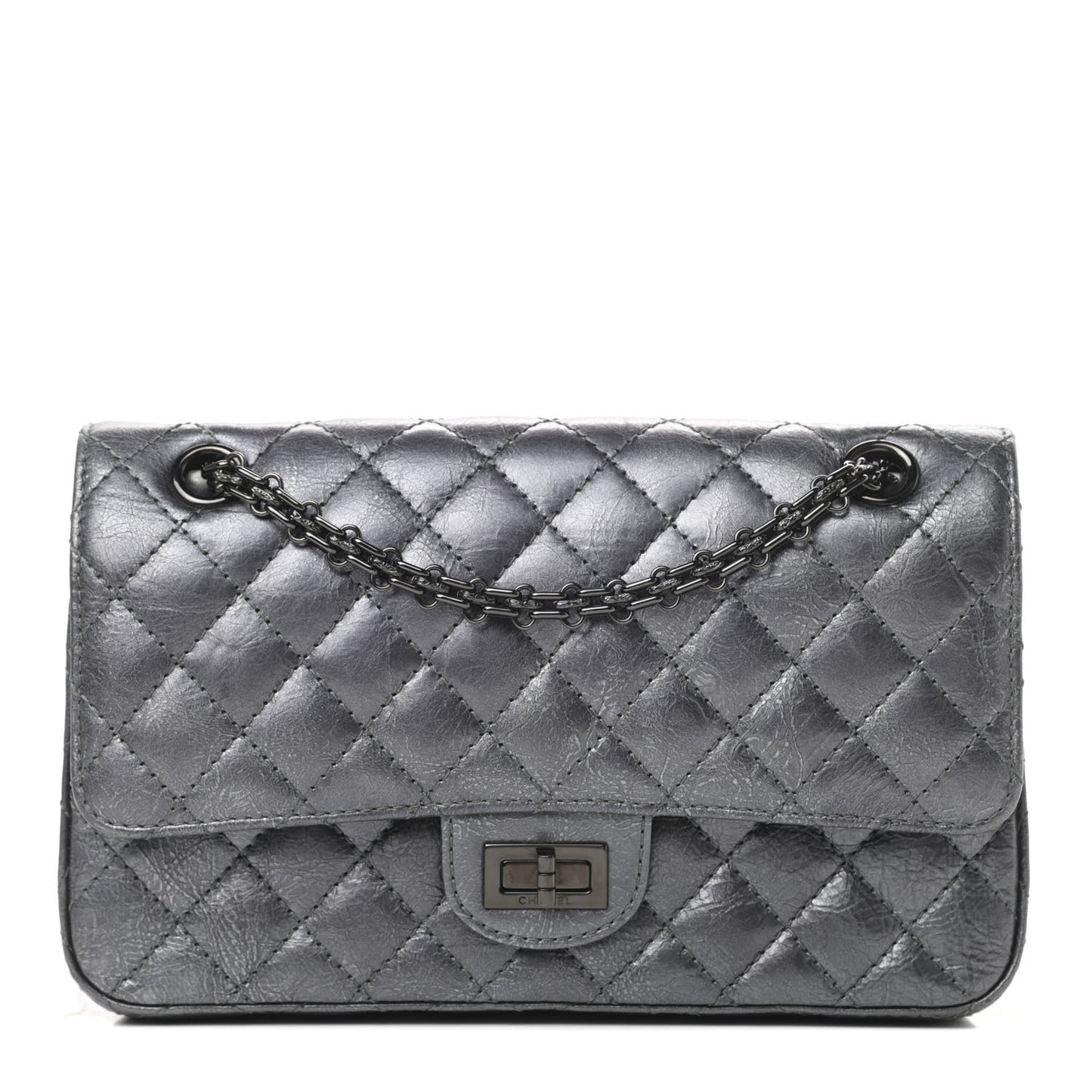 Metallic Aged Calfskin Quilted 2.55 Reissue 225 Flap Charcoal