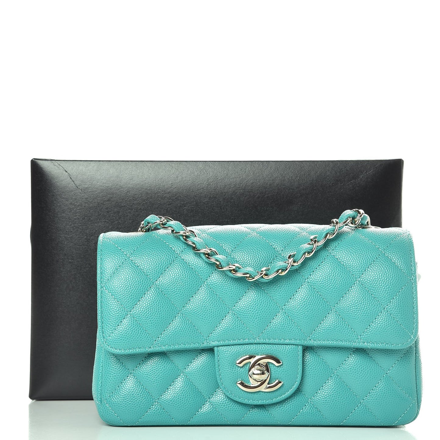 Caviar Quilted Mini Rectangular Flap Turquoise