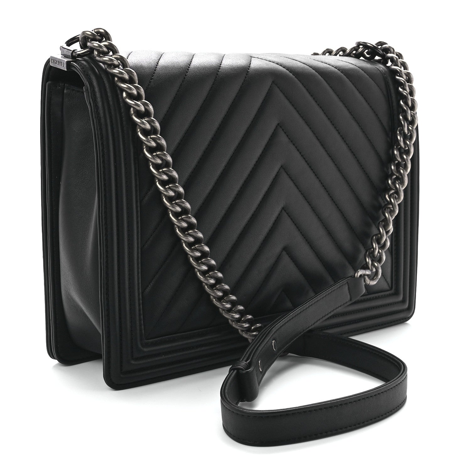 Chanel Calfskin Chevron Quilted Large Boy Flap Black 3 of 11