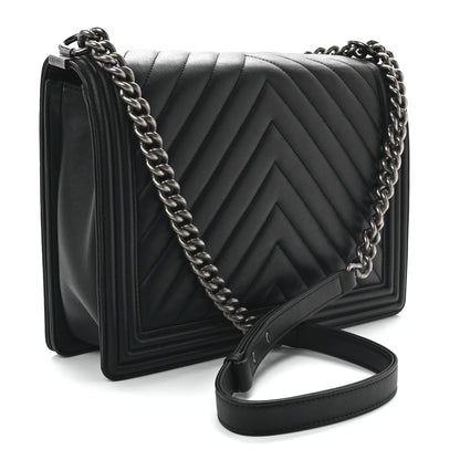 Chanel Calfskin Chevron Quilted Large Boy Flap Black 3 of 11
