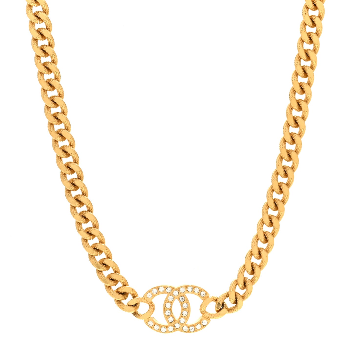 Crystal Chain Link CC Choker Necklace Gold