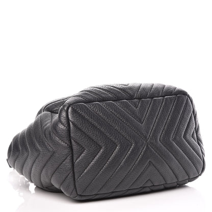 Chanel Deerskin Chevron Small CC Chain Bucket Drawstring Bag Black 4 of 9