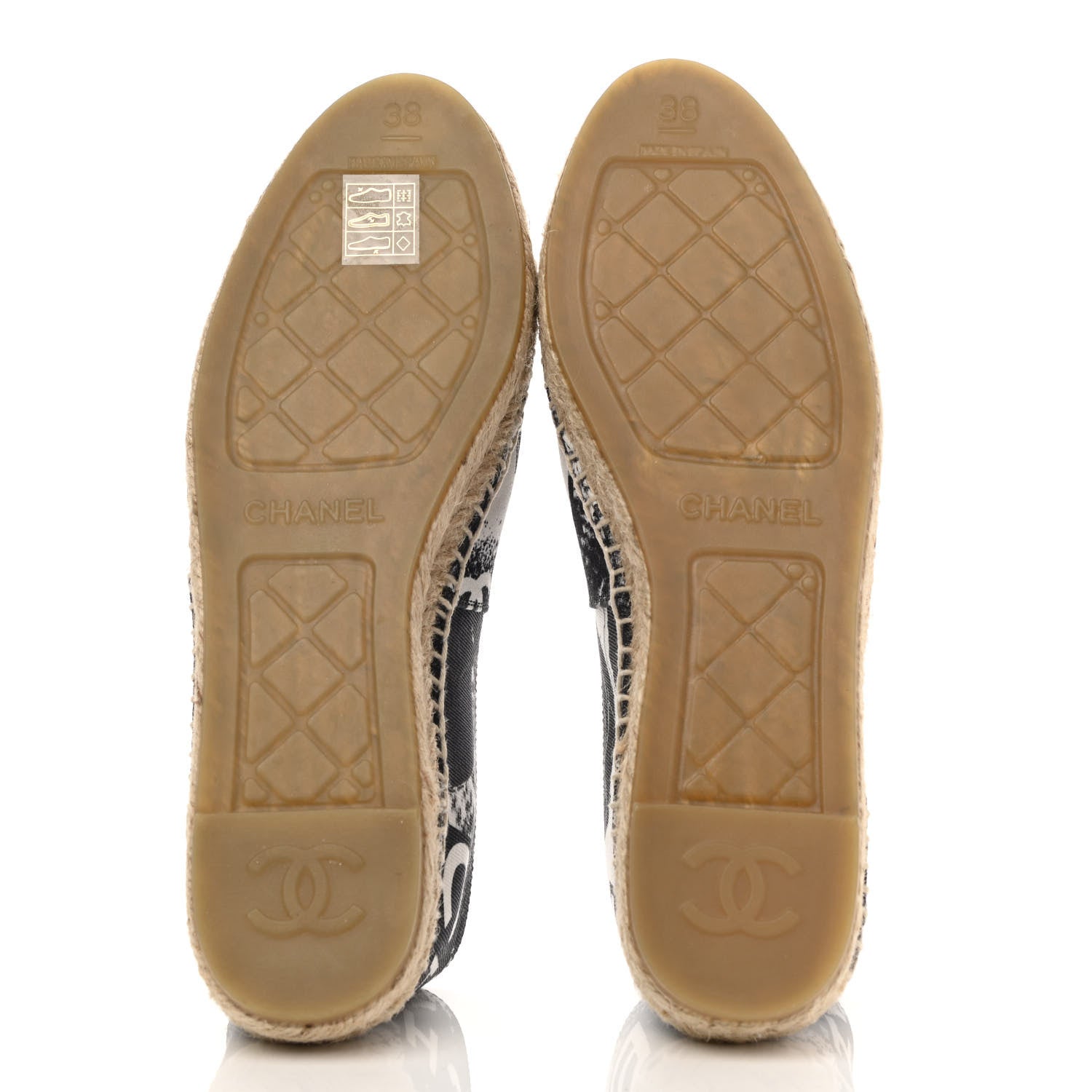 Chanel Printed Canvas Grosgrain 31 Rue Cambon Espadrilles 38 Black White 5 of 9