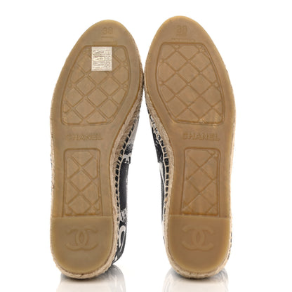 Chanel Printed Canvas Grosgrain 31 Rue Cambon Espadrilles 38 Black White 5 of 9