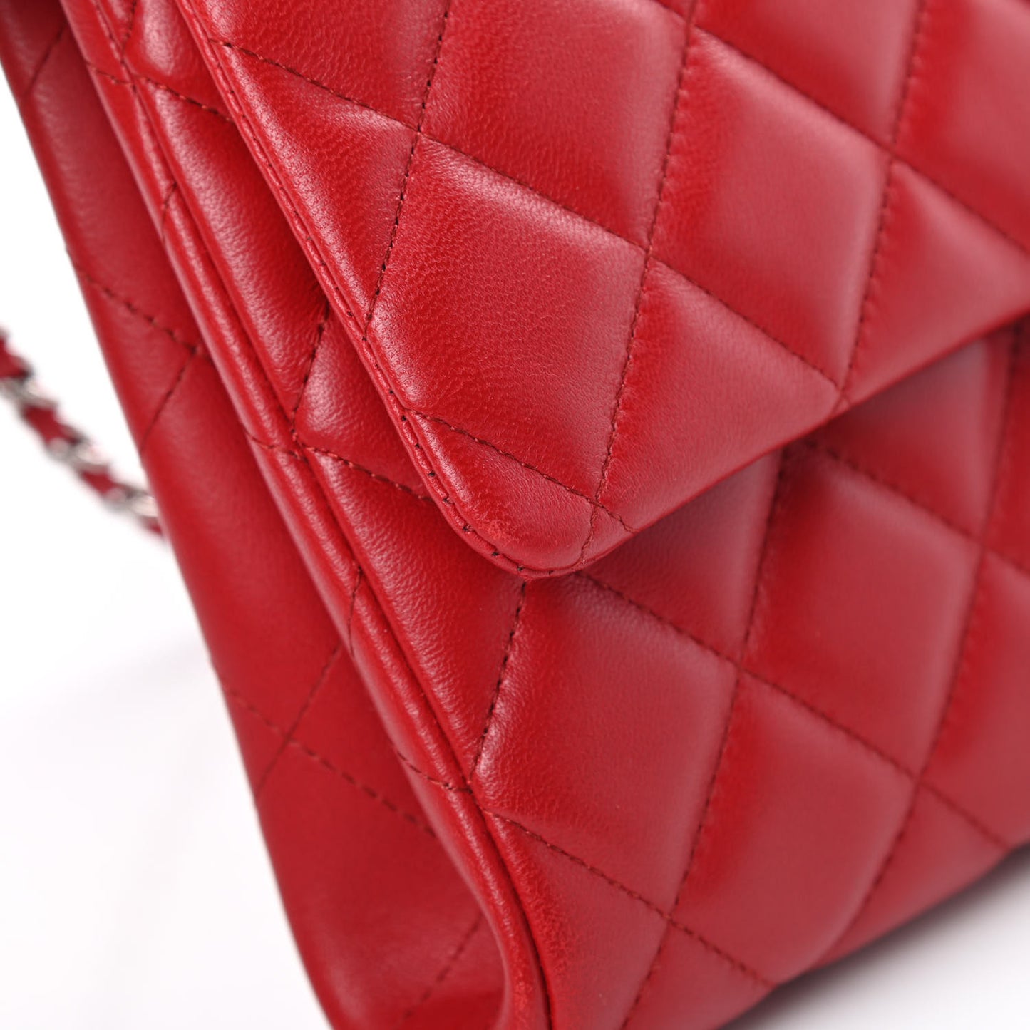 Lambskin Quilted Clutch With Chain Flap Red