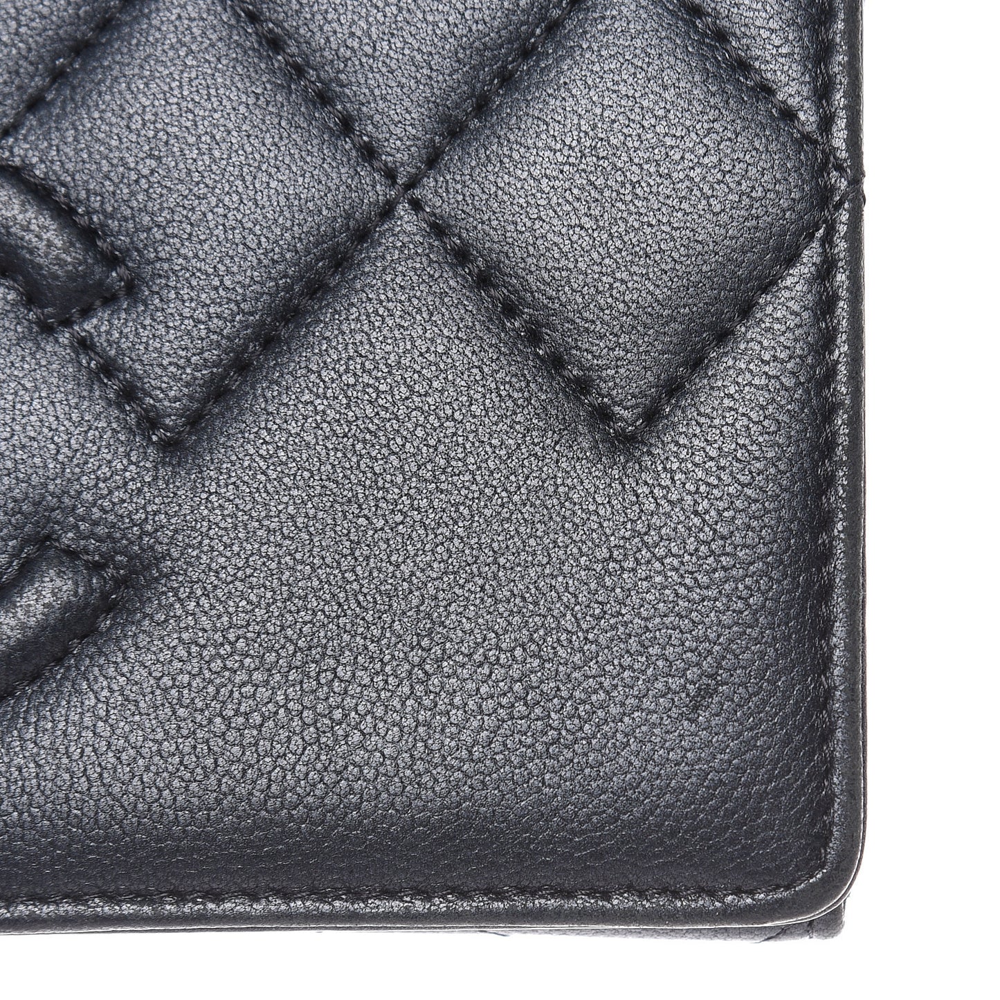 Metallic Caviar Quilted CC Large Gusset Flap Wallet Black