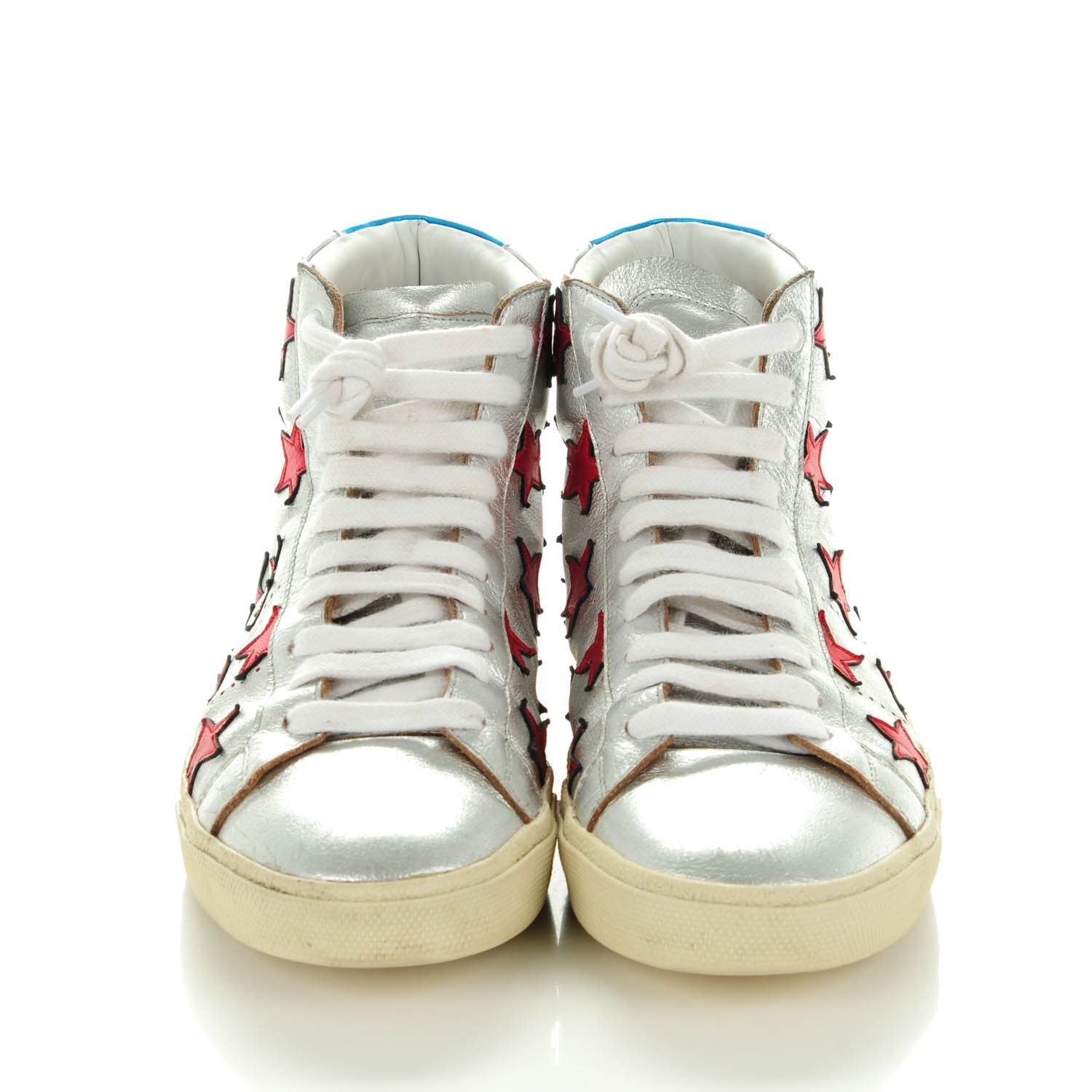Saint Laurent Metallic Nappa Stars High Top Sneakers 40.5 Silver 2 of 8