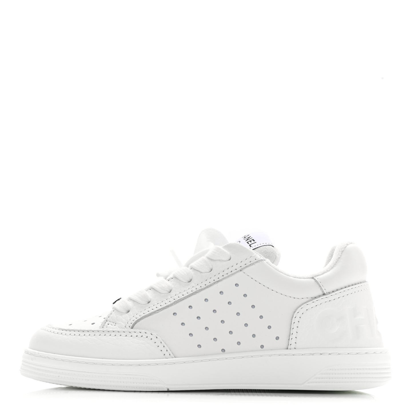 Grained Calfskin Fabric Womens Logo Sneakers 37.5 White 35 White