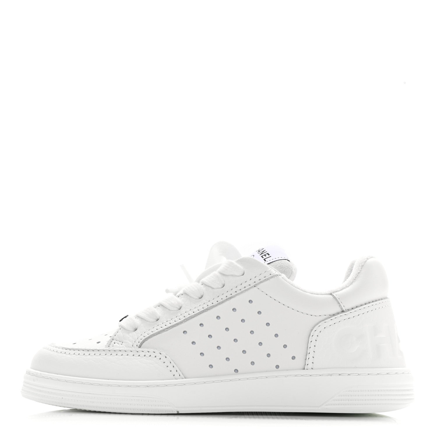 Chanel Grained Calfskin Fabric Womens Logo Sneakers 37.5 White 35 White 1 of 8