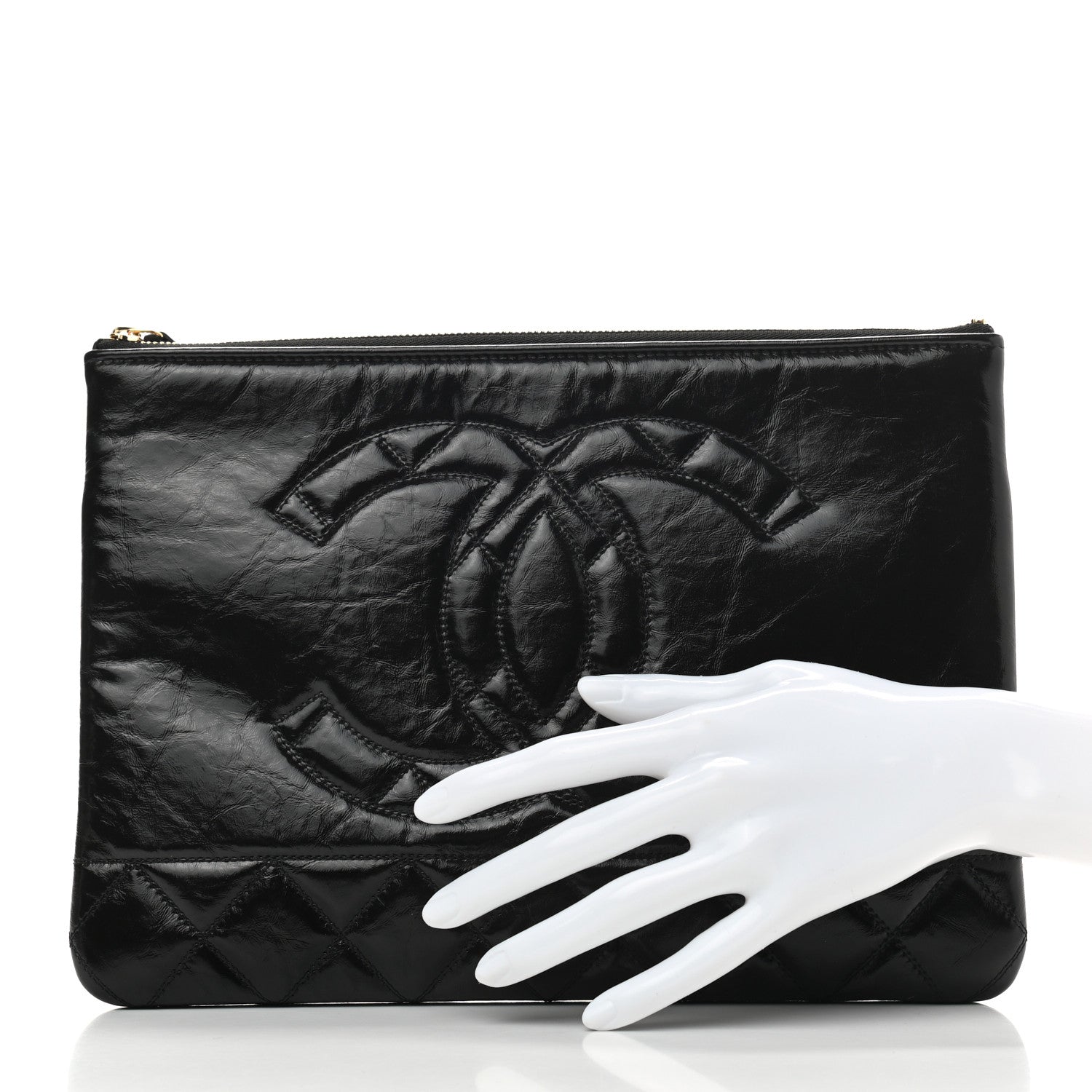 Chanel Shiny Aged Calfskin Quilted Cosmetic Case Black 2 of 7