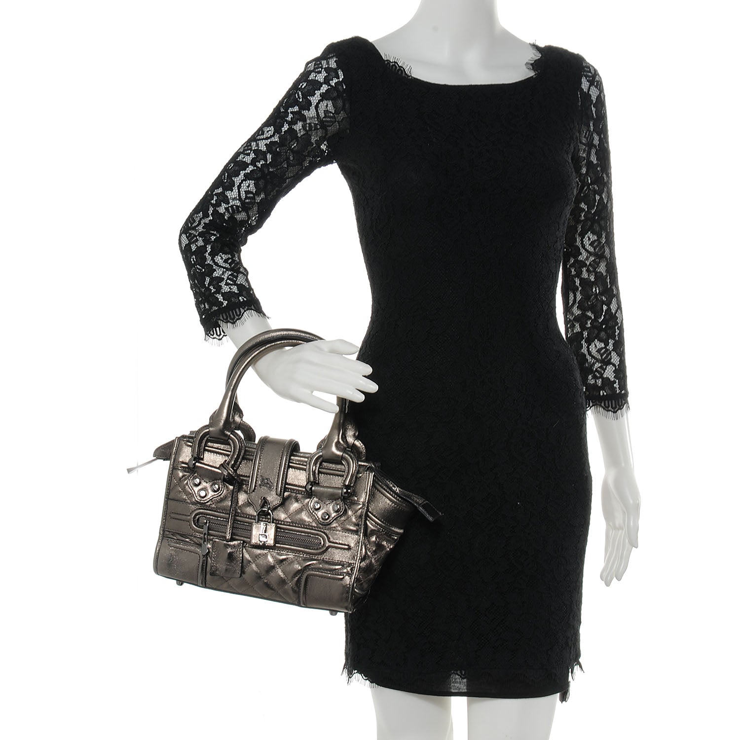 Burberry Metallic Calfskin Quilted Mini Manor Bag Pewter 2 of 9