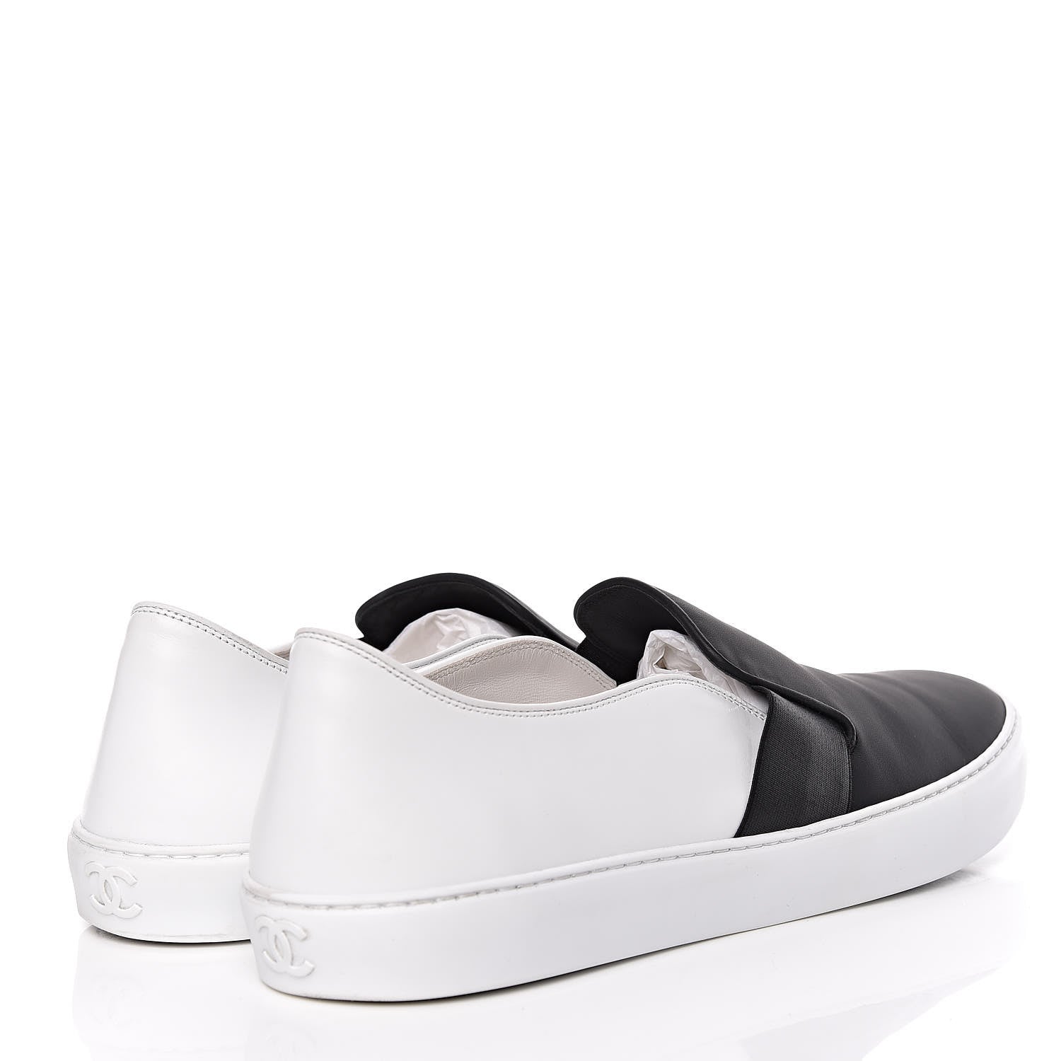 Chanel Calfskin Slip On Sneakers 45 White Black 4 of 16