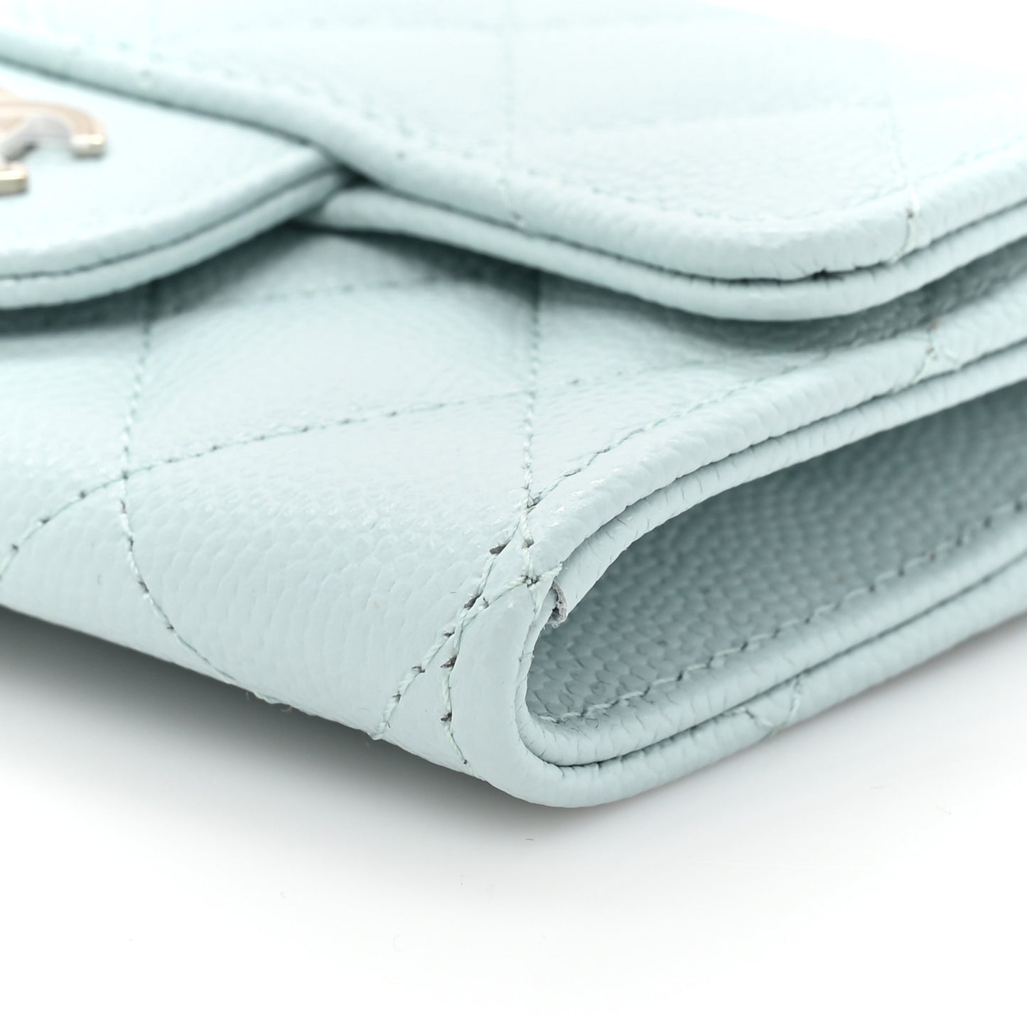 Caviar Quilted Flap Card Holder Wallet Light Blue