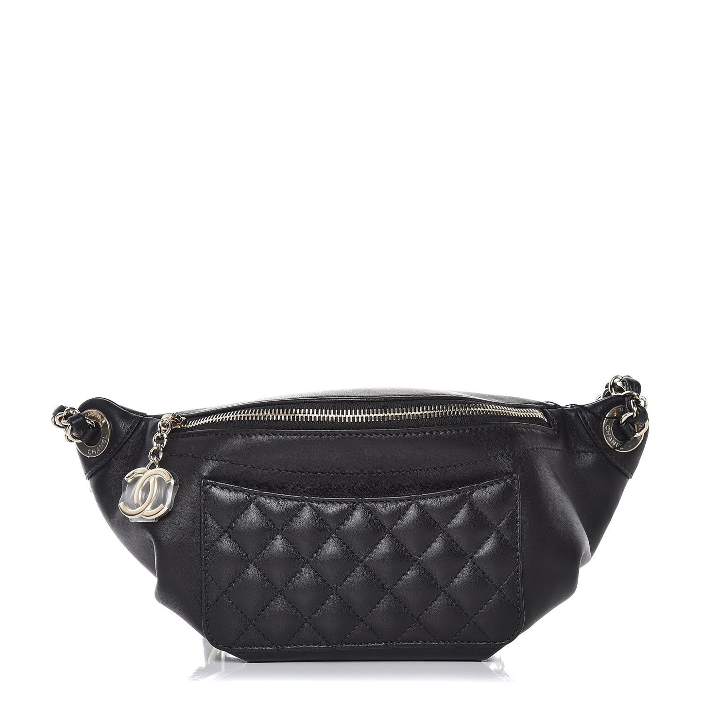 Lambskin Quilted Waist Bag Fanny Pack Black