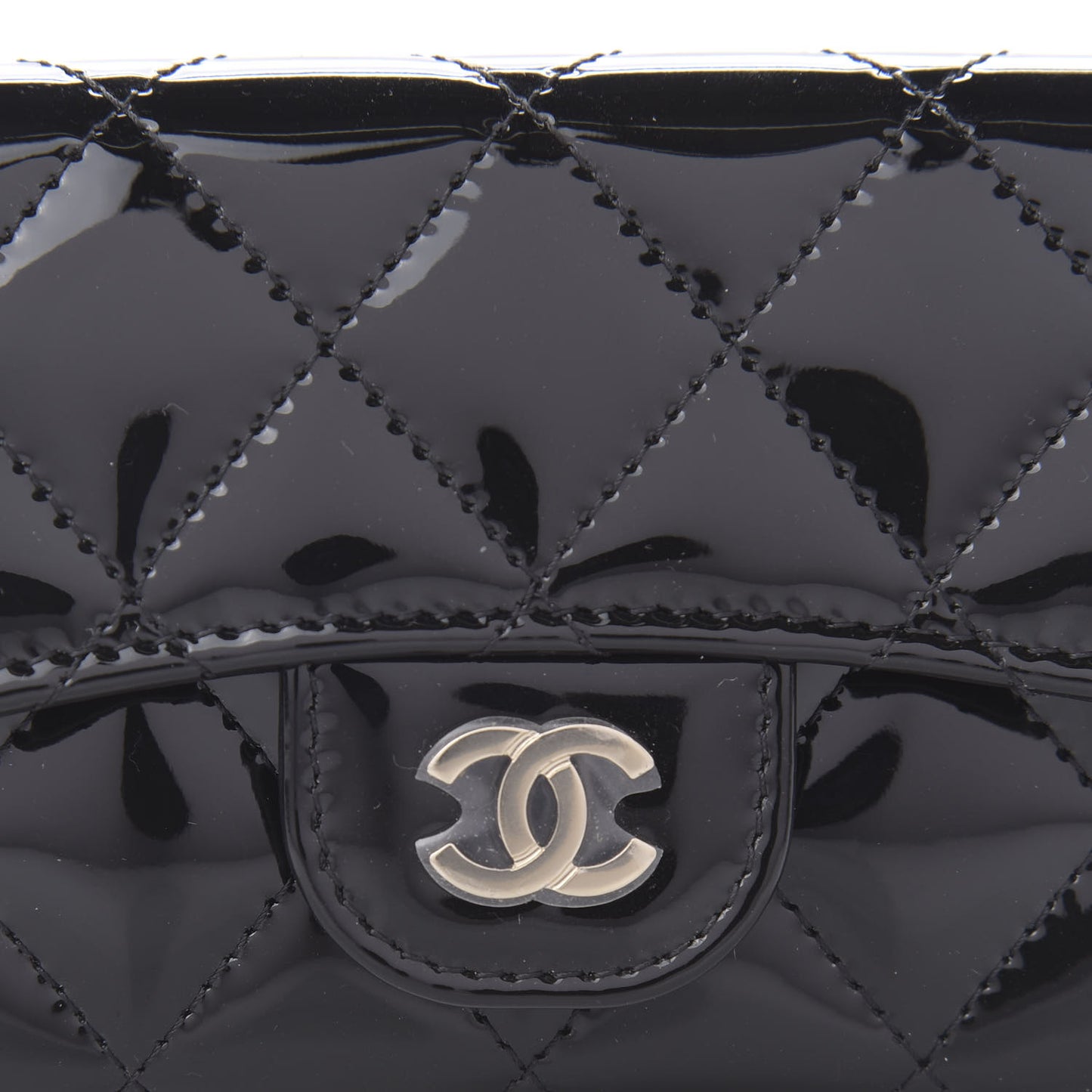 Patent Quilted Flap Card Holder Wallet Black