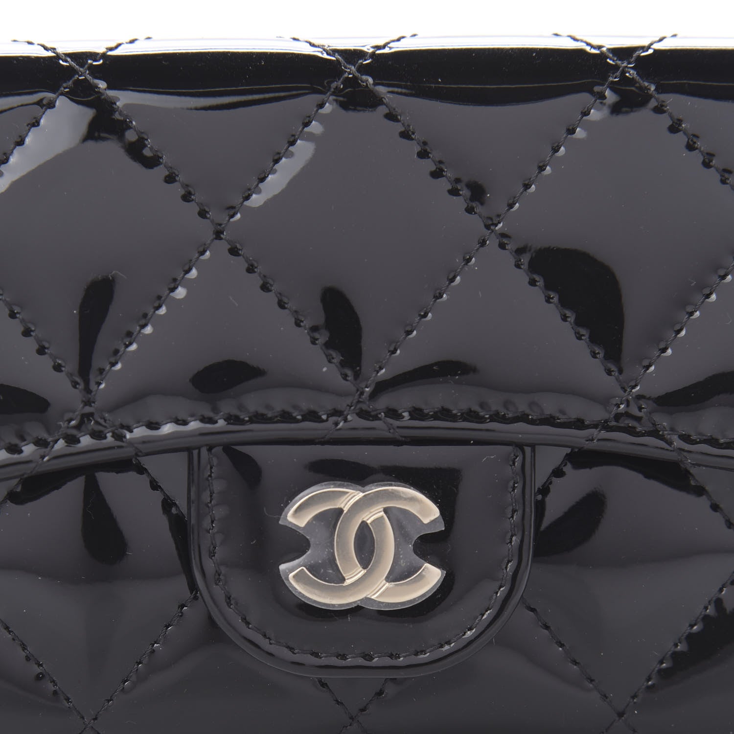Chanel Patent Quilted Flap Card Holder Wallet Black 11 of 12