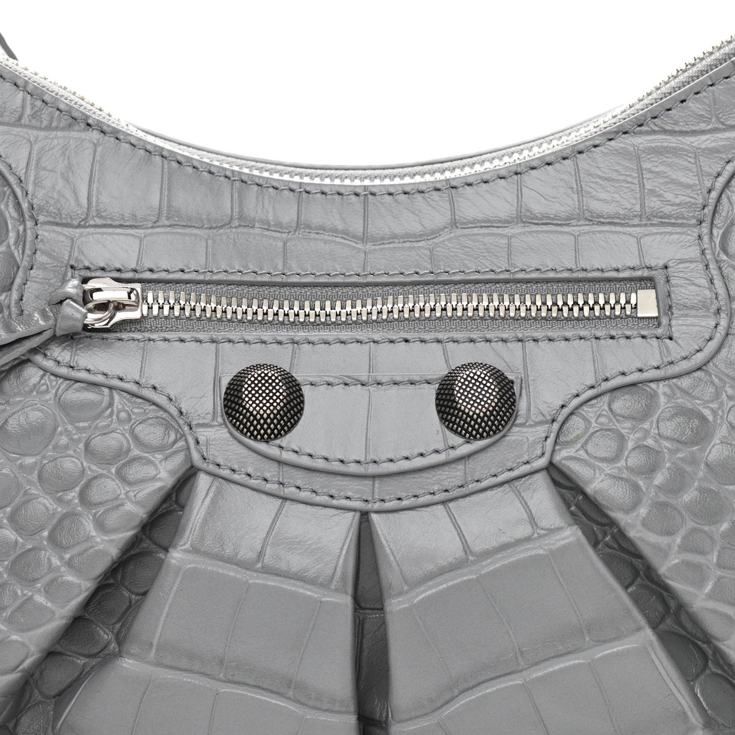 Extra Supple Calfskin Crocodile Embossed Small Le Cagole Shoulder Bag Balenciaga Grey