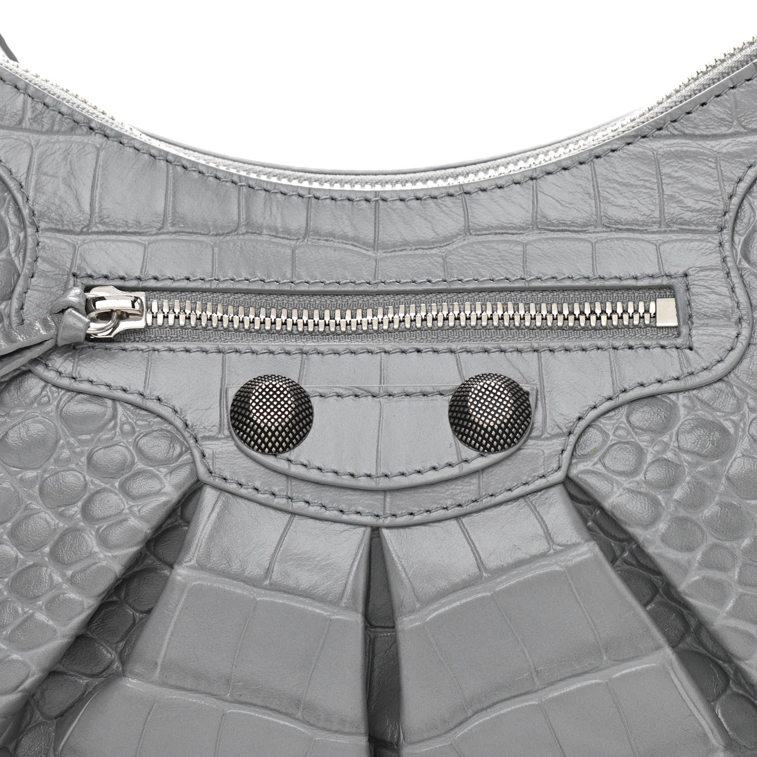 Balenciaga Extra Supple Calfskin Crocodile Embossed Small Le Cagole Shoulder Bag Balenciaga Grey 9 of 11