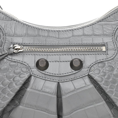 Balenciaga Extra Supple Calfskin Crocodile Embossed Small Le Cagole Shoulder Bag Balenciaga Grey 9 of 11
