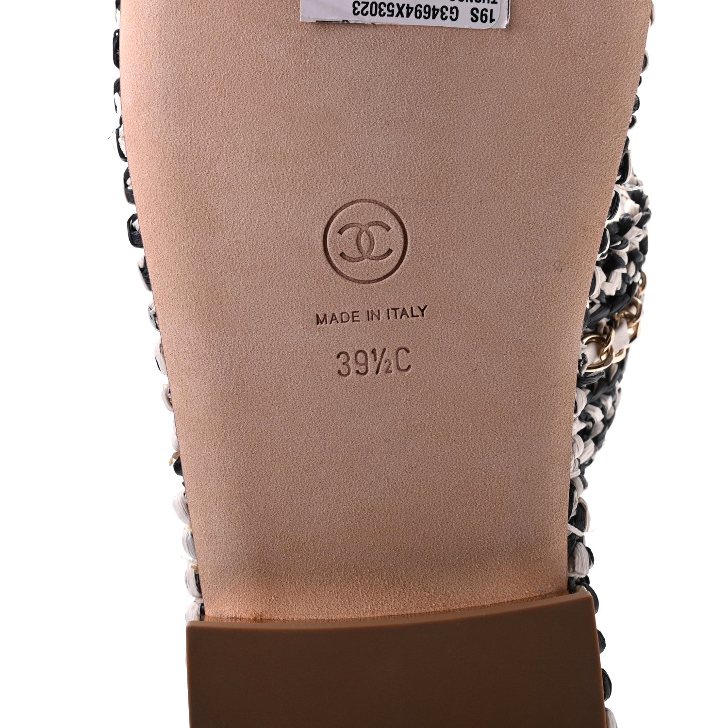 Chanel Raffia Lambskin Woven Chain CC Toe Ring Sandals 39.5 Black Beige 6 of 10