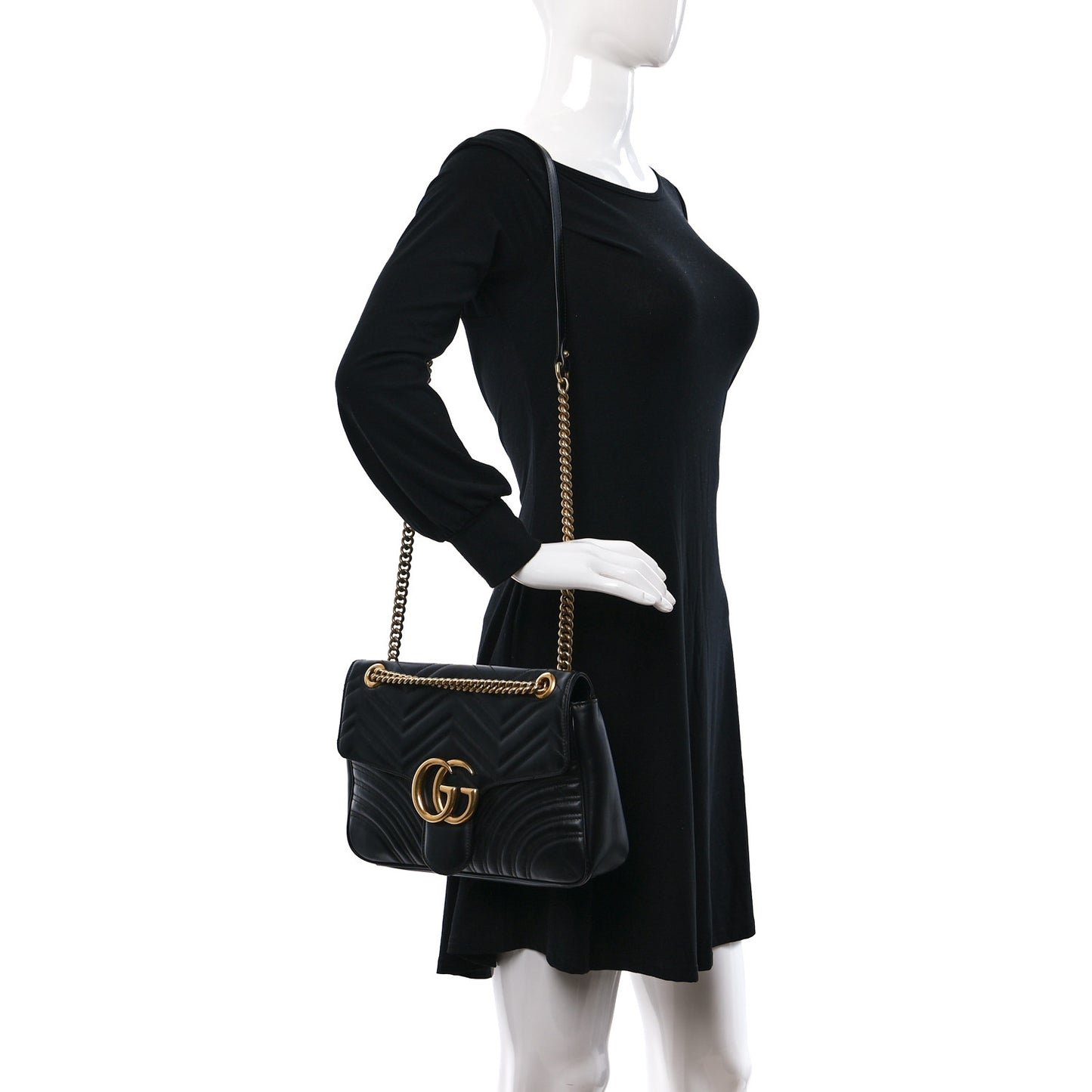 Calfskin Matelasse Medium GG Marmont Shoulder Bag Black