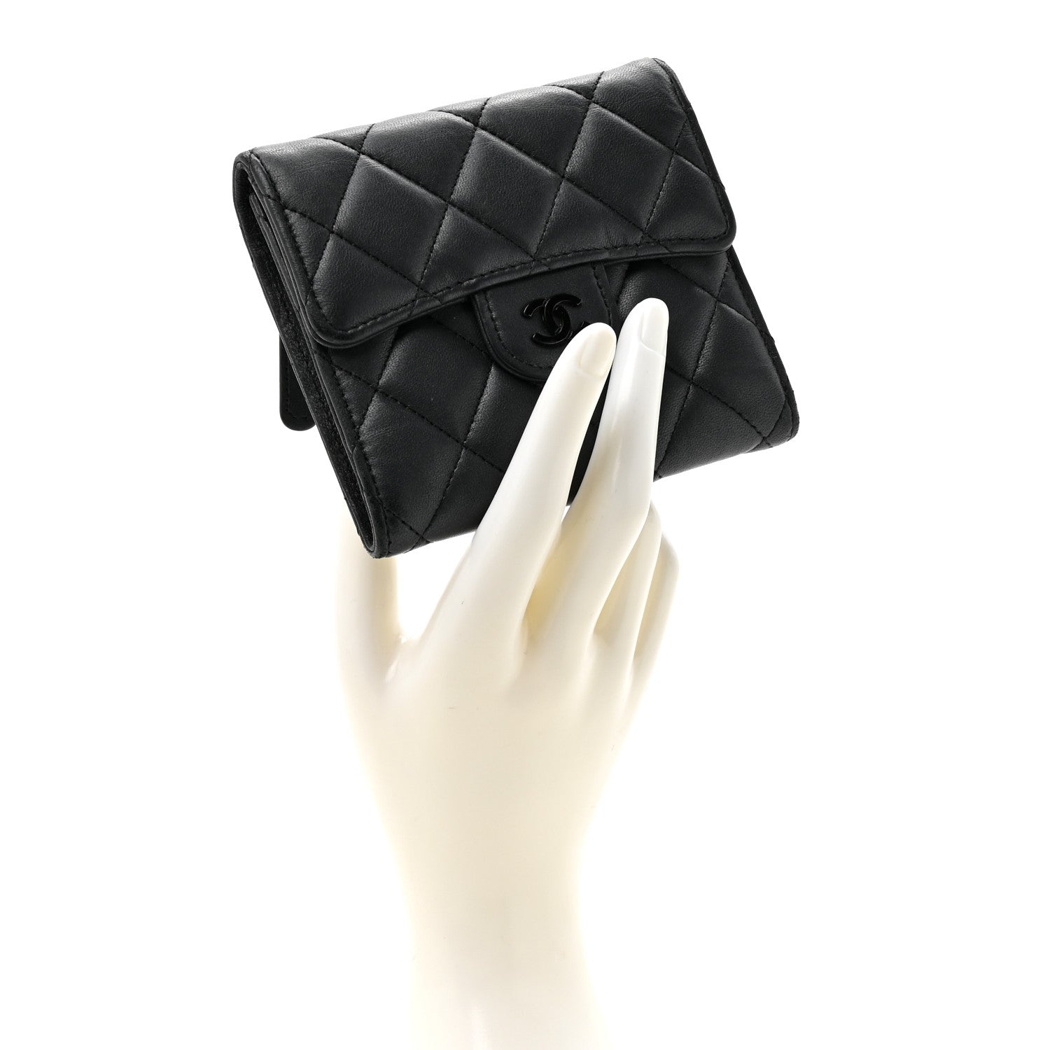 Chanel Lambskin Quilted Compact Flap Wallet So Black 2 of 11