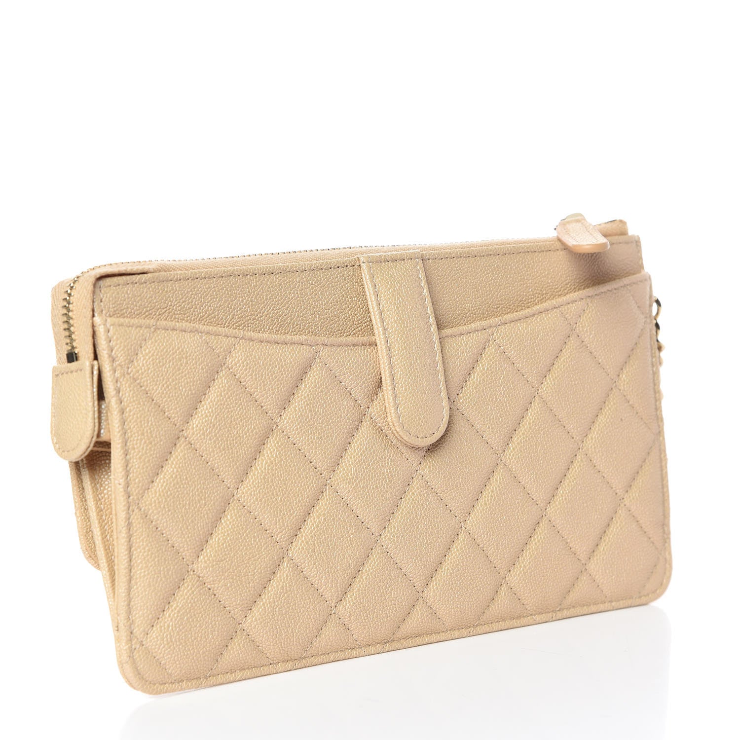 Chanel Iridescent Caviar Quilted Classic Pouch With Handle Beige 3 of 9