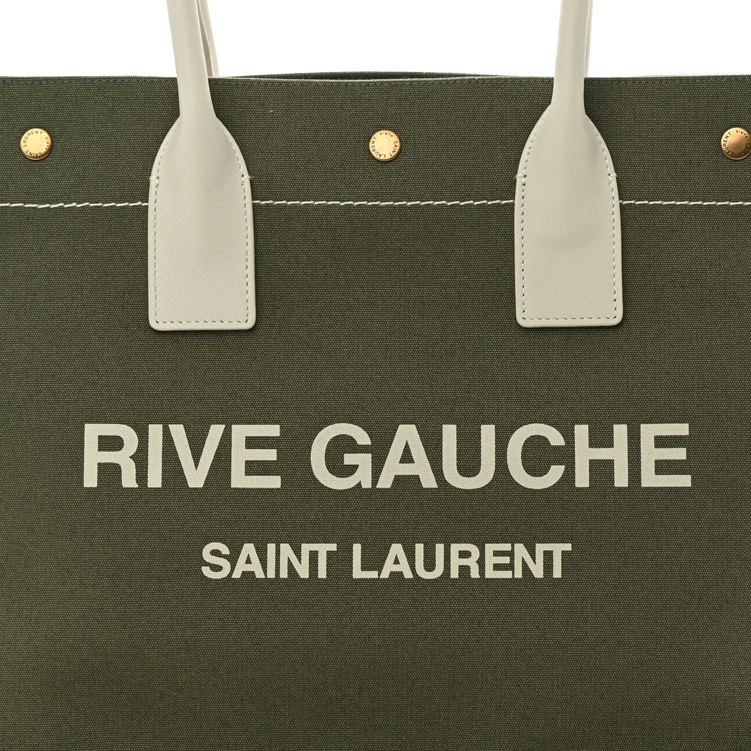 Saint Laurent Linen Calfskin Small Rive Gauche Tote Military Green Blanc Vintage 8 of 10
