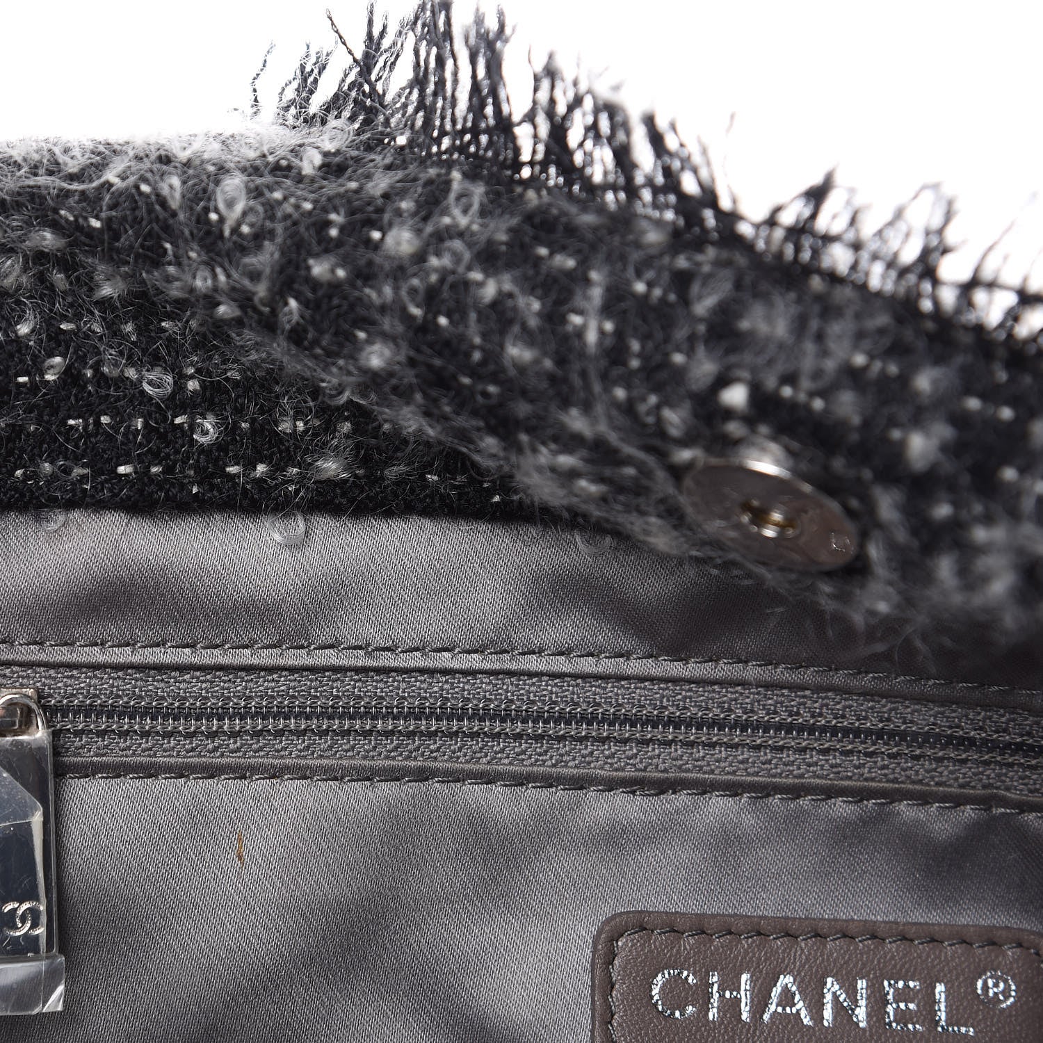 Chanel Tweed Lambskin Drawstring Tweedy Tote White 15 of 16