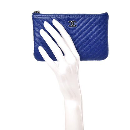 Chanel Caviar Chevron Quilted Small Cosmetic Case Blue 2 of 8