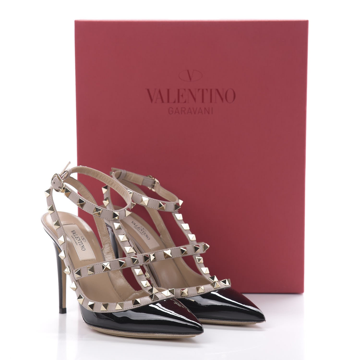 Valentino Garavani Patent Nappa Rockstud Ankle Strap 100mm Pumps 36 Black Poudre 11 of 11