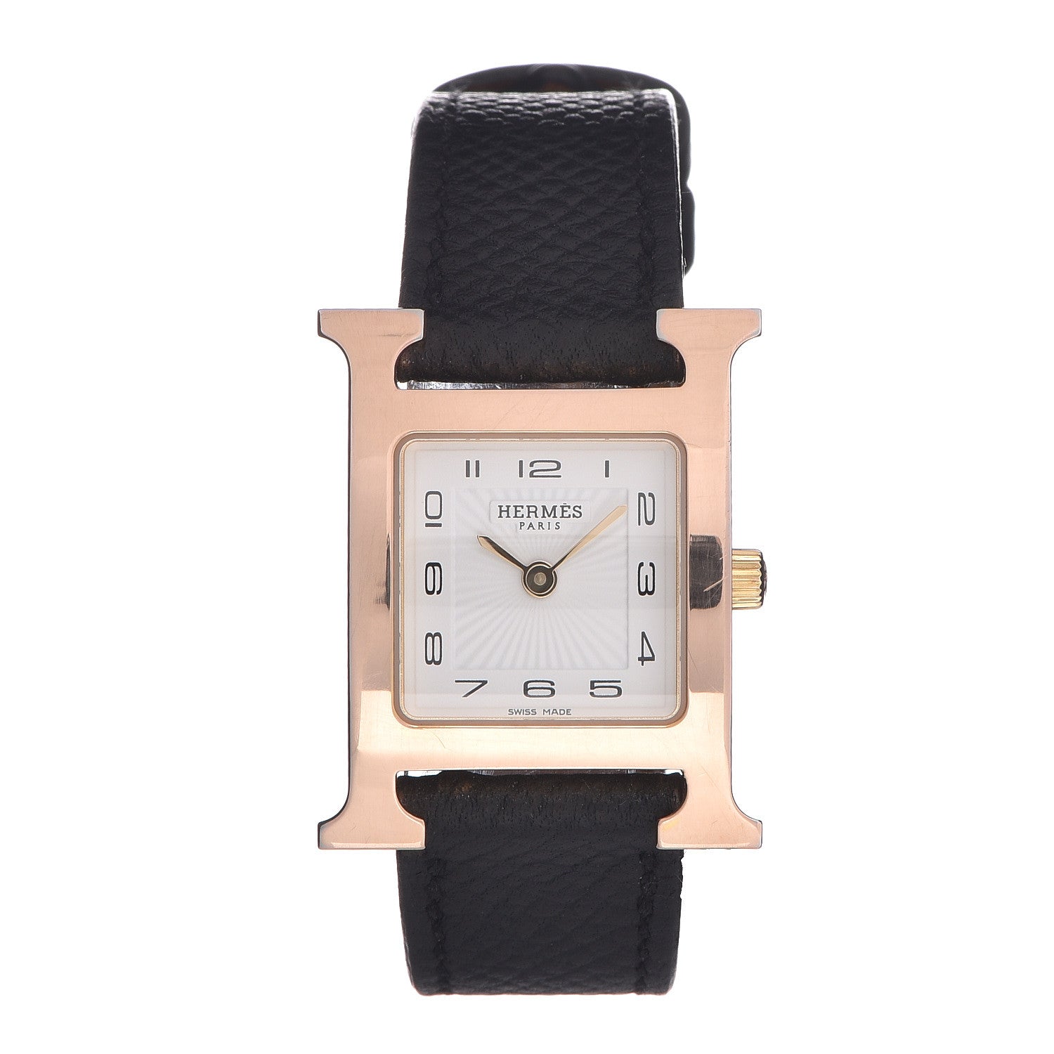 Hermes Stainless Steel Epsom 21mm Heure H Hour Quartz Watch Noir 1 of 12