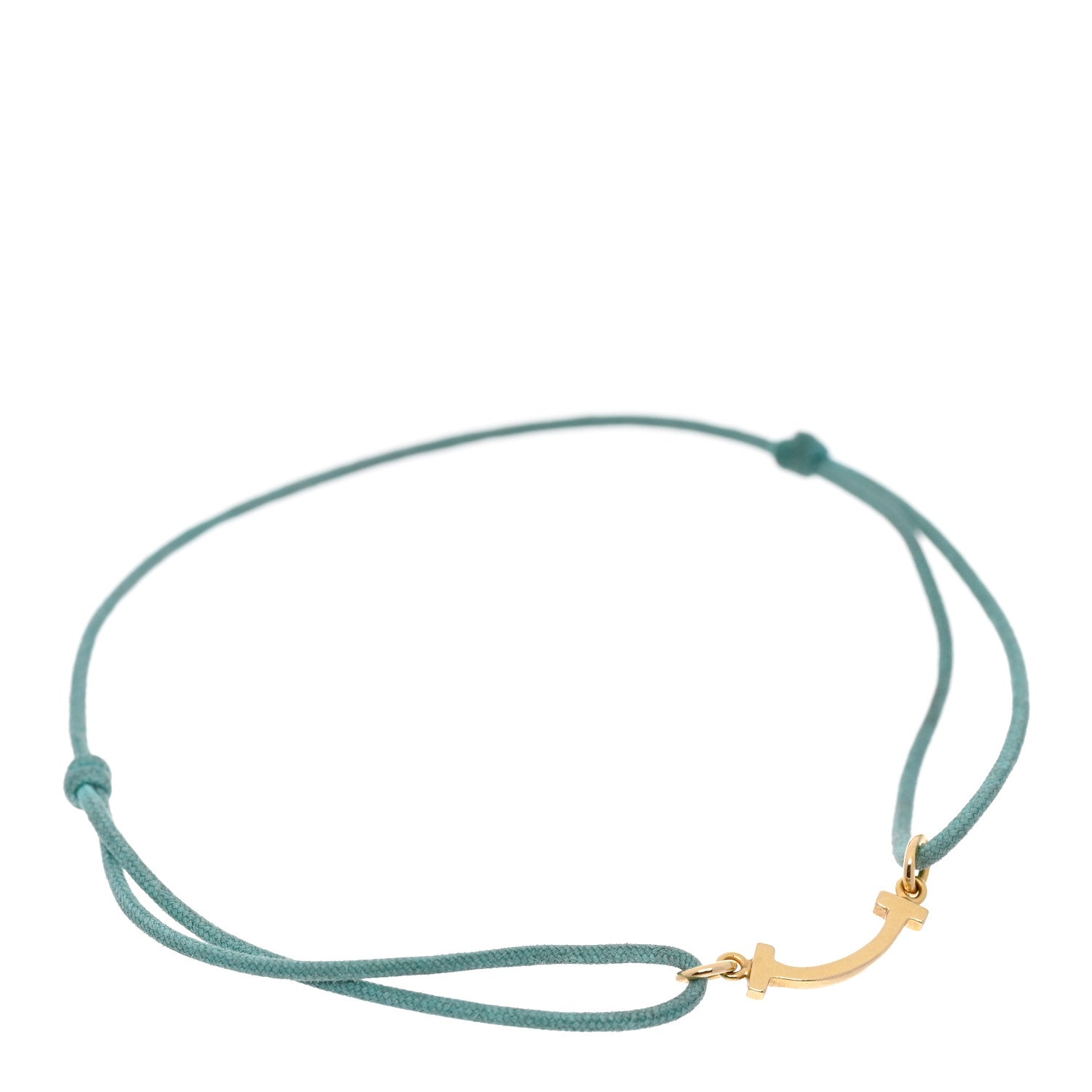 Tiffany 18K Yellow Gold Mini T Smile Cord Bracelet Blue 1 of 4