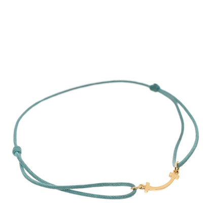 Tiffany 18K Yellow Gold Mini T Smile Cord Bracelet Blue 1 of 4