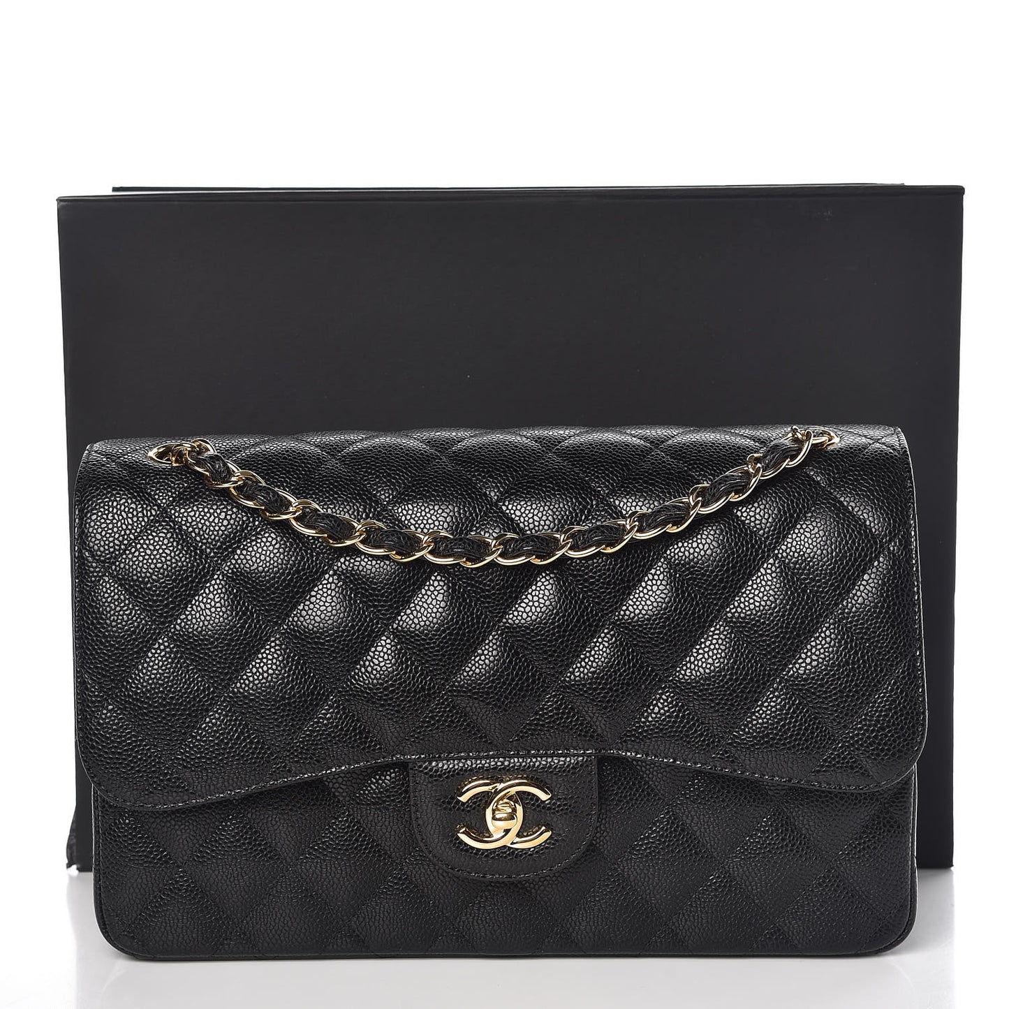 Caviar Quilted Jumbo Double Flap Black
