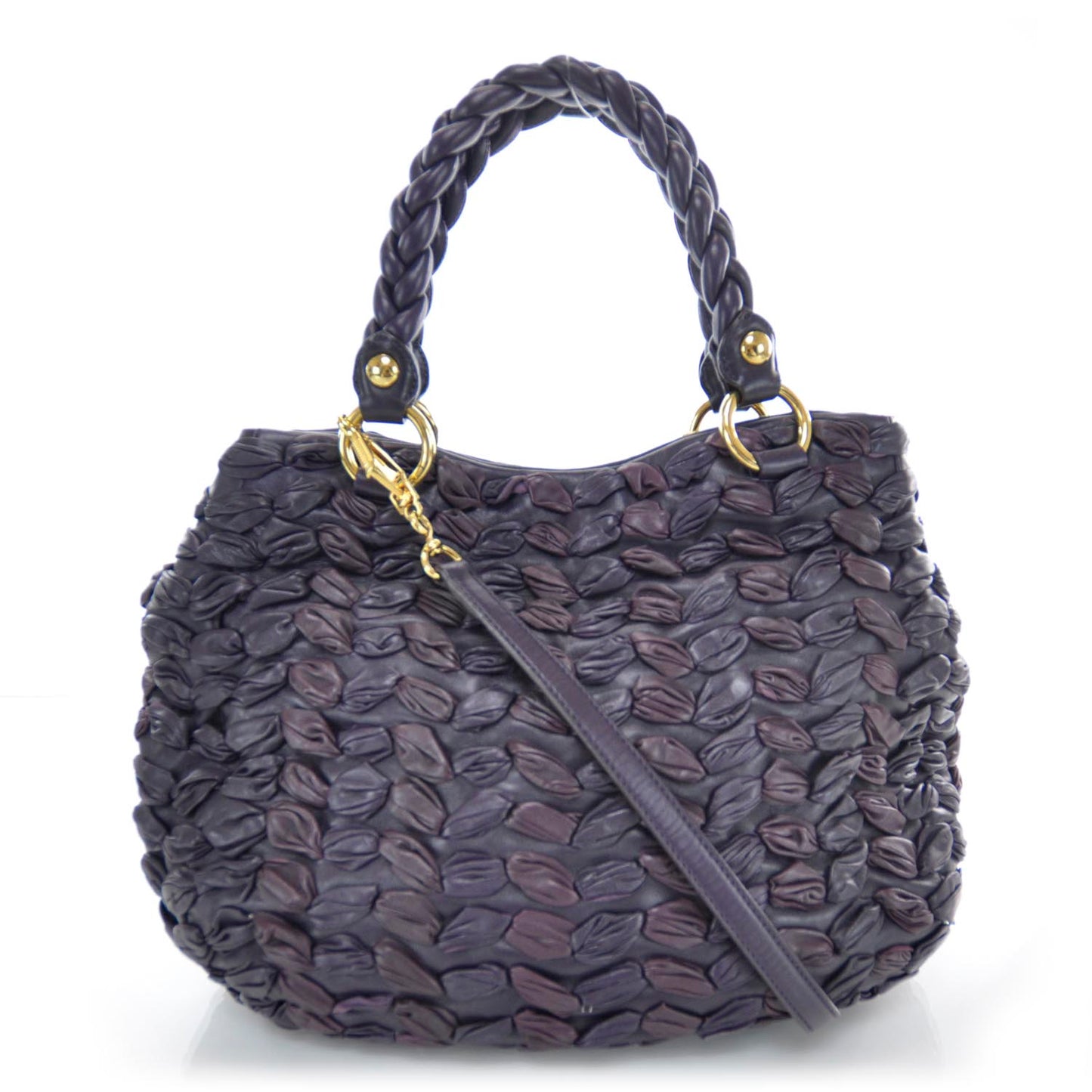 Leather Intreccio Woven Tote Indaco